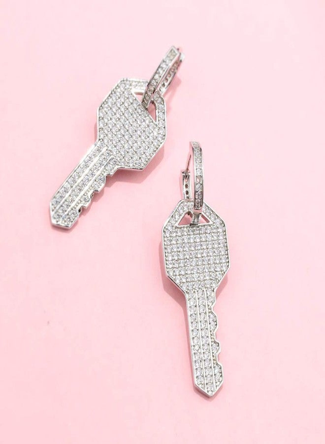 Youngy Fashion Earrings, Youngy Shiny Full Rhinestone Crystal Key Charm Dangle Hoop Earrings Women Girlfriend - Image 5